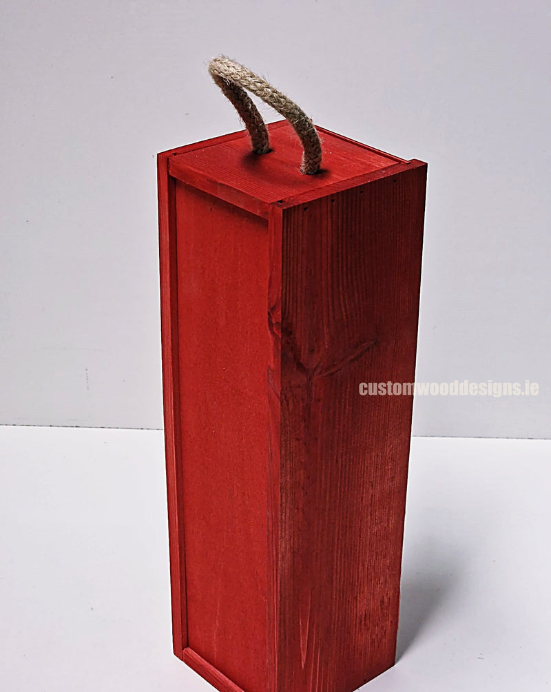 Load image into Gallery viewer, Sliding Lid Bottle Box - Single Red x25 Custom Wood Designs __label: Multibuy Bottle Box Bottle Boxes gift box Gift Boxes Single bottle box wooden Box CustomWoodDesignsIrelandCorporategiftboxesBottleBoxesGiftingboxesforbottleslaserengravedbottleboxespersonalisedbottleboxesCorporateboxesrustic_3_dc93c5f3-4dd3-4318-87c5-6f6f2fe2b7eb