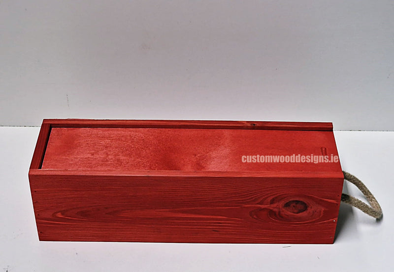 Load image into Gallery viewer, Sliding Lid Bottle Box - Single Red x25 Custom Wood Designs __label: Multibuy Bottle Box Bottle Boxes gift box Gift Boxes Single bottle box wooden Box CustomWoodDesignsIrelandCorporategiftboxesBottleBoxesGiftingboxesforbottleslaserengravedbottleboxespersonalisedbottleboxesCorporateboxesrustic_4_083245cb-0ce2-42f1-baa4-730e49b36d42