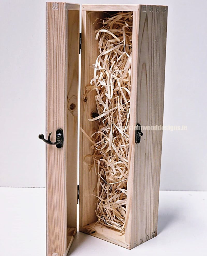 Load image into Gallery viewer, Hinged Lid 1 Bottle Box - Natural x25 Custom Wood Designs __label: Multibuy Bottle Box Bottle Boxes gift box Gift Boxes Single bottle box wooden Box CustomWoodDesignsIrelandCorporategiftboxesBottleBoxesGiftingboxesforbottleslaserengravedbottleboxespersonalisedbottleboxesCorporateboxesrusticboxwinebo_13_f58f15e0-8c20-44a7-a660-9755