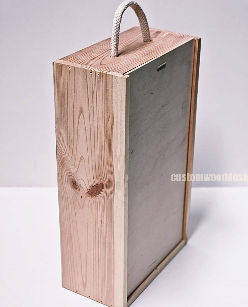 Load image into Gallery viewer, Sliding Lid 2 Bottle Box - Natural x 25 Corporate Gift Box with Wood Wool Custom Wood Designs box corporate double wine gift wine wood wool CustomWoodDesignsIrelandCorporategiftboxesBottleBoxesGiftingboxesforbottleslaserengravedbottleboxespersonalisedbottleboxesCorporateboxesrusticboxwinebo_17_6593163f-322c-42fd-a34b-56a6