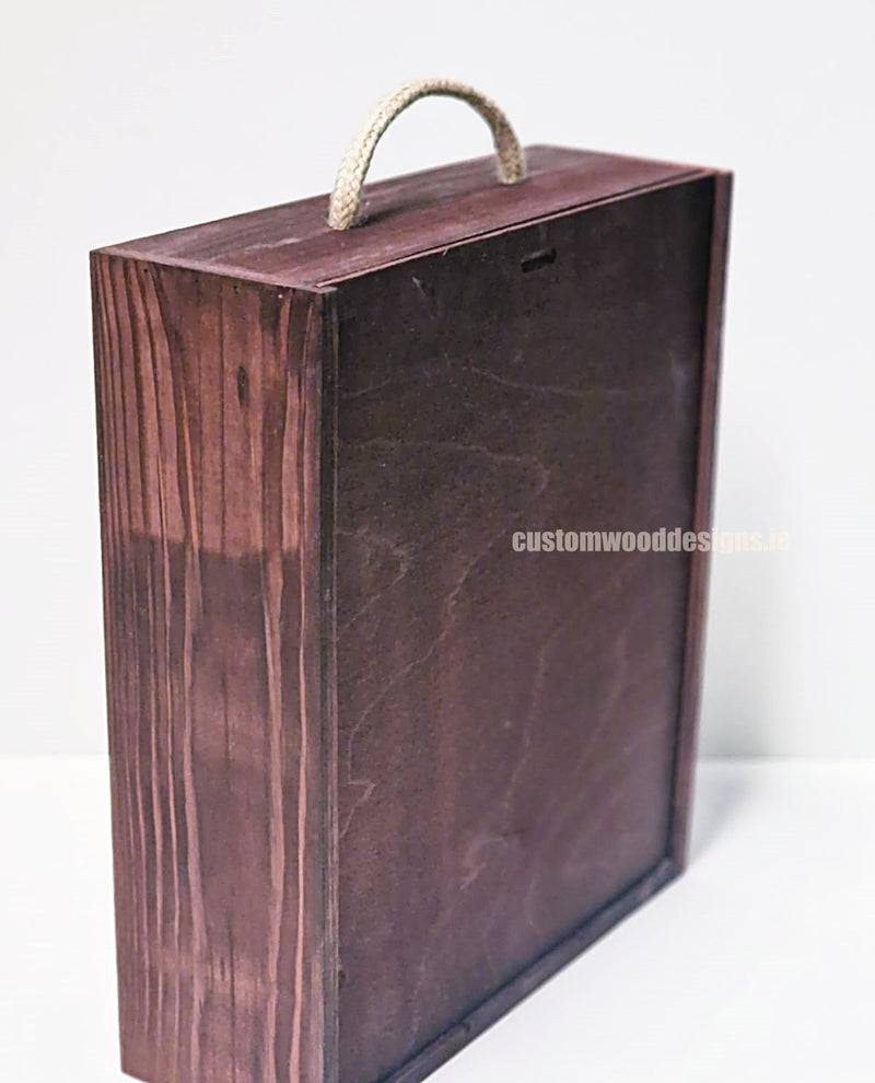 Load image into Gallery viewer, Sliding Lid 3 Bottle Box - Burgundy x25 Corporate Gift Box with Wood Wool Custom Wood Designs box corporate gift hamper triple wine box wood wool CustomWoodDesignsIrelandCorporategiftboxesBottleBoxesGiftingboxesforbottleslaserengravedbottleboxespersonalisedbottleboxesCorporateboxesrusticboxwinebo_4_4dc41a6c-744c-4d12-a1dc-3a2d3
