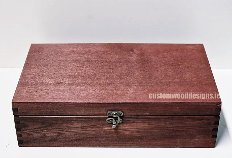 Load image into Gallery viewer, Hinged Lid 2 Bottle Box - Burgundy x25 Custom Wood Designs __label: Multibuy Bottle Box Bottle Boxes gift box Gift Boxes Single bottle box wooden Box CustomWoodDesignsIrelandCorporategiftboxesBottleBoxesGiftingboxesforbottleslaserengravedbottleboxespersonalisedbottleboxesCorporateboxesrusticboxwinebo_4_c2c3ea40-a640-42d7-97c3-c1153
