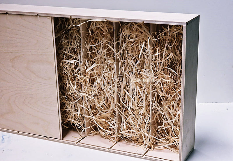 Load image into Gallery viewer, Sliding Lid 4 Bottle Box - Natural x 25 Corporate Gift Box with Wood Wool Custom Wood Designs box corporate gift hamper triple wine box wood wool CustomWoodDesignsIrelandCorporategiftboxesBottleBoxesGiftingboxesforbottleslaserengravedbottleboxespersonalisedbottleboxesCorporateboxesrusticboxwinebo_6_6c203b75-a3e4-4549-92f3-1dc0d