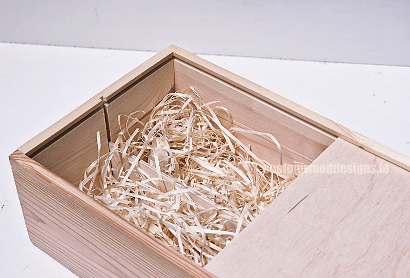 Load image into Gallery viewer, Sliding Lid 2 Bottle Box - Natural x 25 Corporate Gift Box with Wood Wool Custom Wood Designs box corporate double wine gift wine wood wool CustomWoodDesignsIrelandCorporategiftboxesBottleBoxesGiftingboxesforbottleslaserengravedbottleboxespersonalisedbottleboxesCorporateboxesrusticboxwinebo_7_dfa3b607-91d7-4d73-ab6f-dc853
