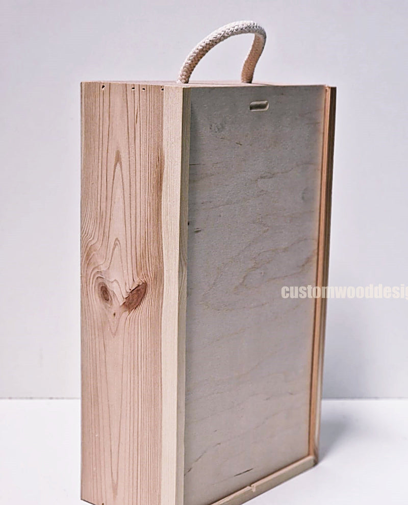 Load image into Gallery viewer, Sliding Lid 2 Bottle Box - Natural x 25 Corporate Gift Box with Wood Wool Custom Wood Designs box corporate double wine gift wine wood wool CustomWoodDesignsIrelandCorporategiftboxesBottleBoxesGiftingboxesforbottleslaserengravedbottleboxespersonalisedbottleboxesCorporateboxesrusticboxwinebo_9_91024b19-5b9f-451b-9b09-2ca12
