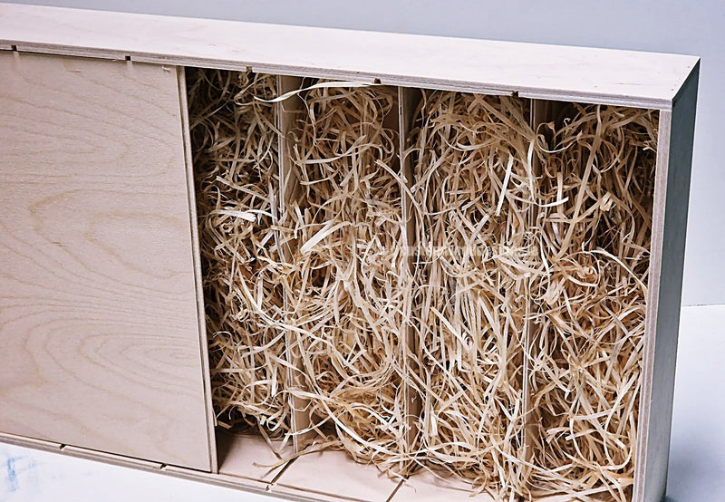 Load image into Gallery viewer, Sliding Lid 4 Bottle Box - Natural x 25 Corporate Gift Box with Wood Wool Custom Wood Designs box corporate gift hamper triple wine box wood wool CustomWoodDesignsIrelandCorporategiftboxesBottleBoxesGiftingboxesforbottleslaserengravedbottleboxespersonalisedbottleboxesCorporateboxesrusticboxwinebo_9_911b779e-0fa8-4e77-b844-23d45
