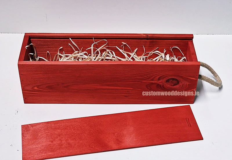 Load image into Gallery viewer, Sliding Lid Bottle Box - Single Red x25 Custom Wood Designs __label: Multibuy Bottle Box Bottle Boxes gift box Gift Boxes Single bottle box wooden Box default-title-sliding-lid-bottle-box-single-red-x25-52616567619927