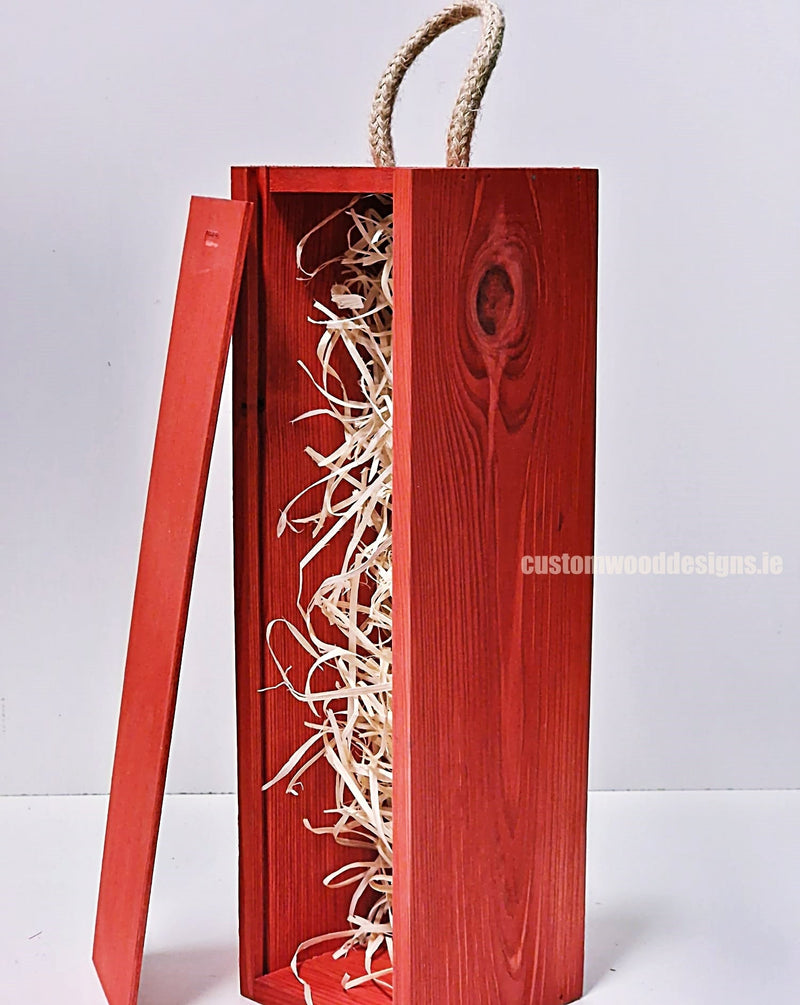 Load image into Gallery viewer, Sliding Lid Bottle Box - Single Red x25 Custom Wood Designs __label: Multibuy Bottle Box Bottle Boxes gift box Gift Boxes Single bottle box wooden Box default-title-sliding-lid-bottle-box-single-red-x25-53613498827095