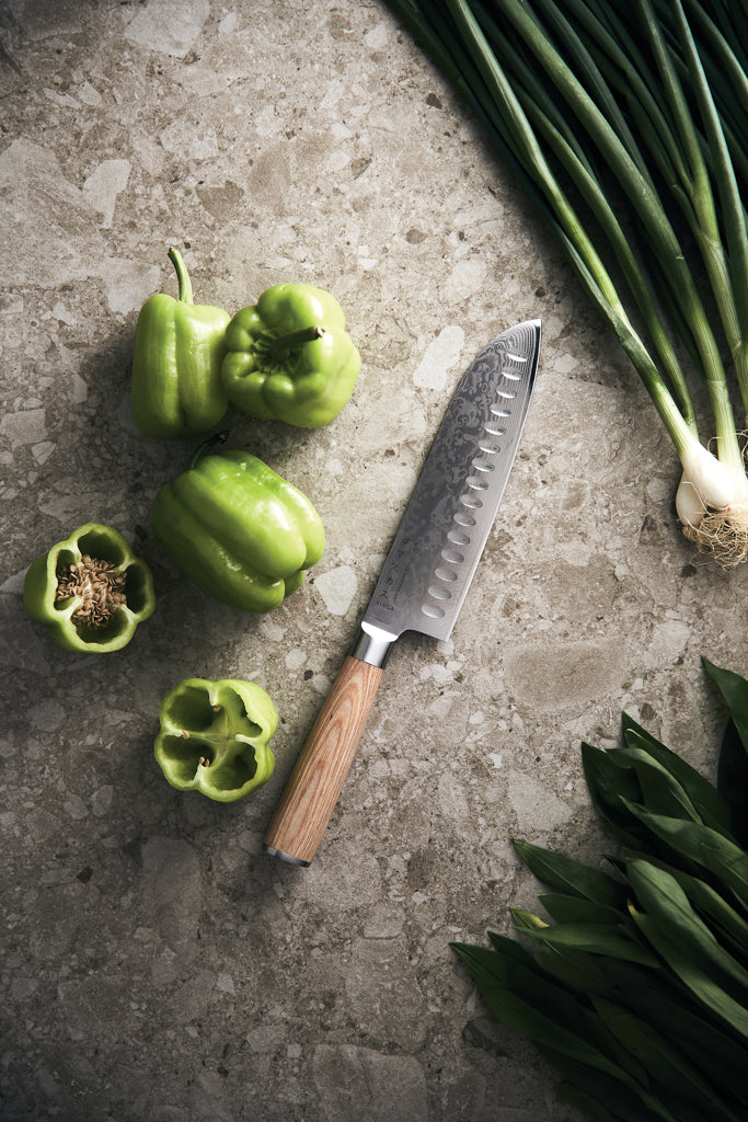 Load image into Gallery viewer, Hattasan Damascus Santoku knife - Custom Wood Designs

