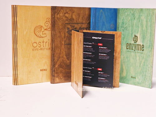 A5 Wood Menus 15x21cm Custom Wood Designs __label: Multibuy CU4879_1_ba7bf189-c767-467b-aca9-b34381003431