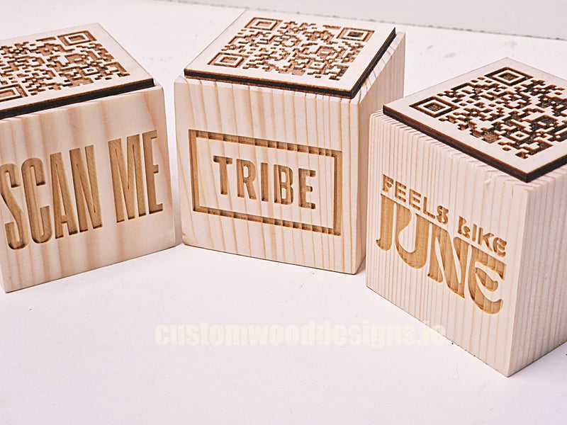 Load image into Gallery viewer, QR Code Block Natural 5 sides Branded 10-1000 Custom Wood Designs CU59CC_1_0f125a39-35b9-4b56-a81b-60c5d5fa9e11
