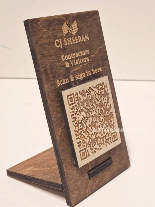 QR Display Stand - Laser Cut Dark Oak 10-1000 Custom Wood Designs CUA90B_1