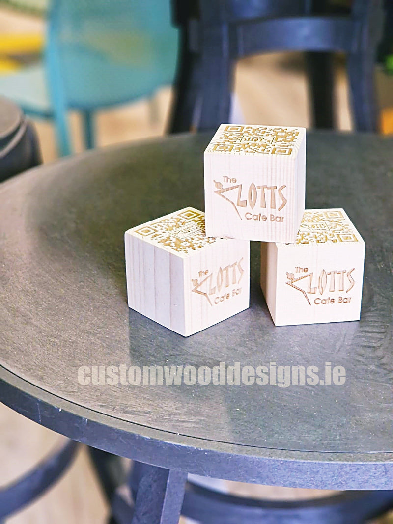 Load image into Gallery viewer, QR Code Block Natural 5 sides Branded 10-1000 Custom Wood Designs CUC671_1_01ebe66d-348d-4e26-9819-a8f5a82e3480
