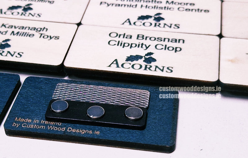 Load image into Gallery viewer, Blonde Birch Name Badges MOQ 10pcs Bespoke Made Custom Wood Designs __label: Multibuy CUDA27_1
