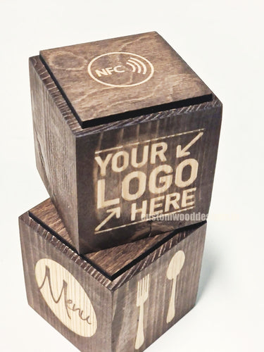 NFC Enabled Block 5 sides Stained & Branded 10-1000 Custom Wood Designs CUF4D0_1