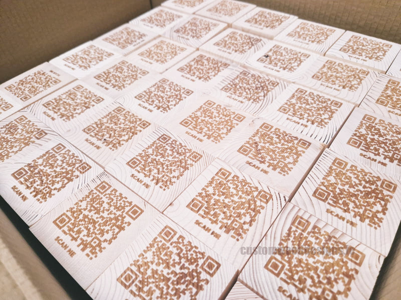 Load image into Gallery viewer, QR Code Block Natural 5 sides Branded 10-1000 Custom Wood Designs CUSTOM_3_0c1a5d6c-eb6a-435d-bd54-e330f8e515f6
