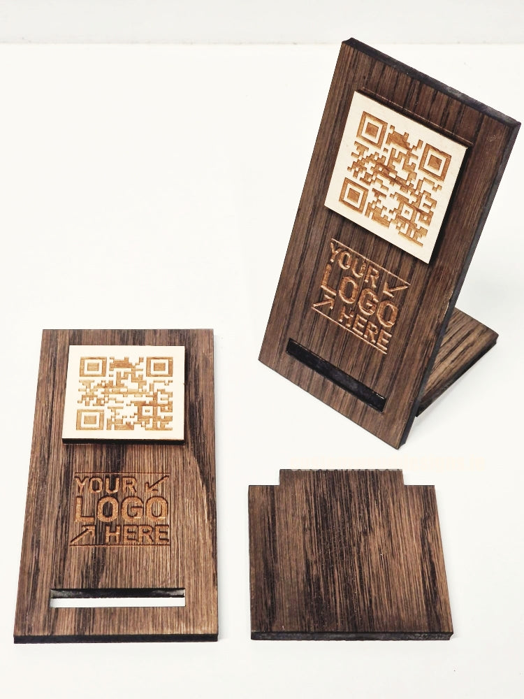 Load image into Gallery viewer, QR Display Stand - Laser Cut Dark Oak 10-1000 Custom Wood Designs CUSTOM_4_58d22a75-2030-4097-96e2-afa9771fcd61
