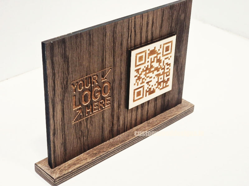 Load image into Gallery viewer, QR Display Stands A5 (Dark Oak) 10-1000 Custom Wood Designs CUSTOM_4_da9f895f-b787-47d6-b298-0bf5d7b5a37b
