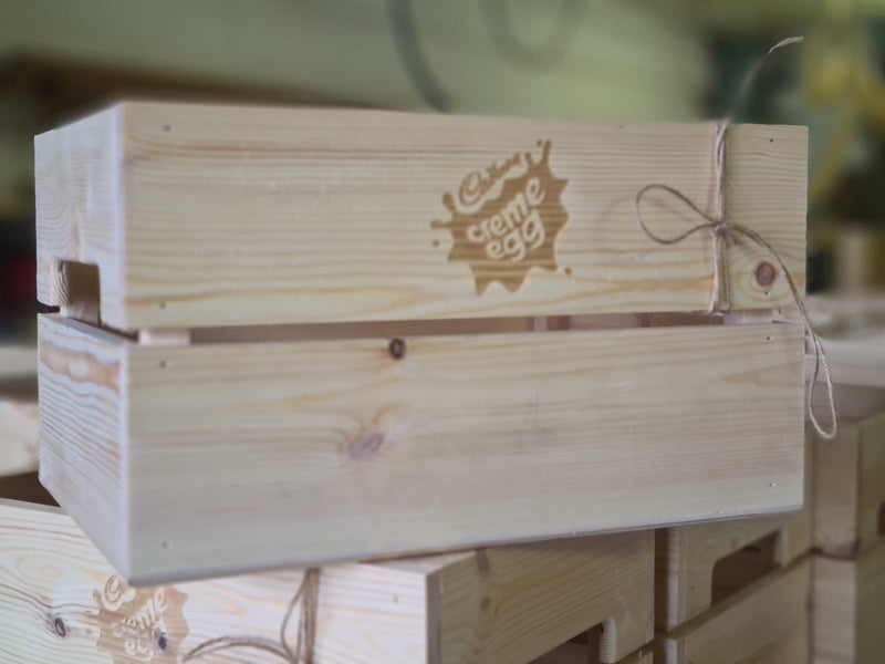 Load image into Gallery viewer, Small Pine Wood Crate Crate pin bedroom deco box container crate small box small crate wood wooden CadburyCremeEggIrelandCustomWoodDesignsWoodWorkingLaserbrandingPromotionalbranding_16_15feb339-ac7c-46be-b35c-a376c339899b
