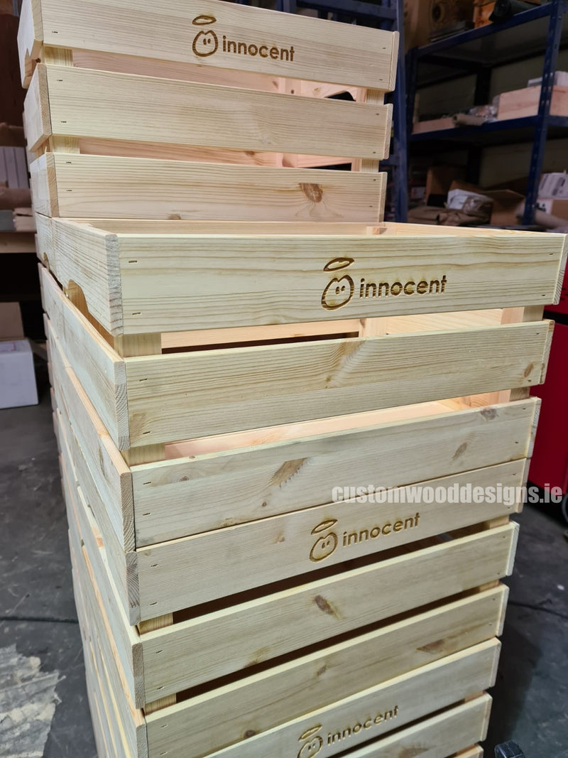 Load image into Gallery viewer, Large Pine Wood Crate 46 X 31 X 25cm pack of 10 Crate pin CustomWoodDesigns.ieInnocentIrelandBrandedwoodencrates_3
