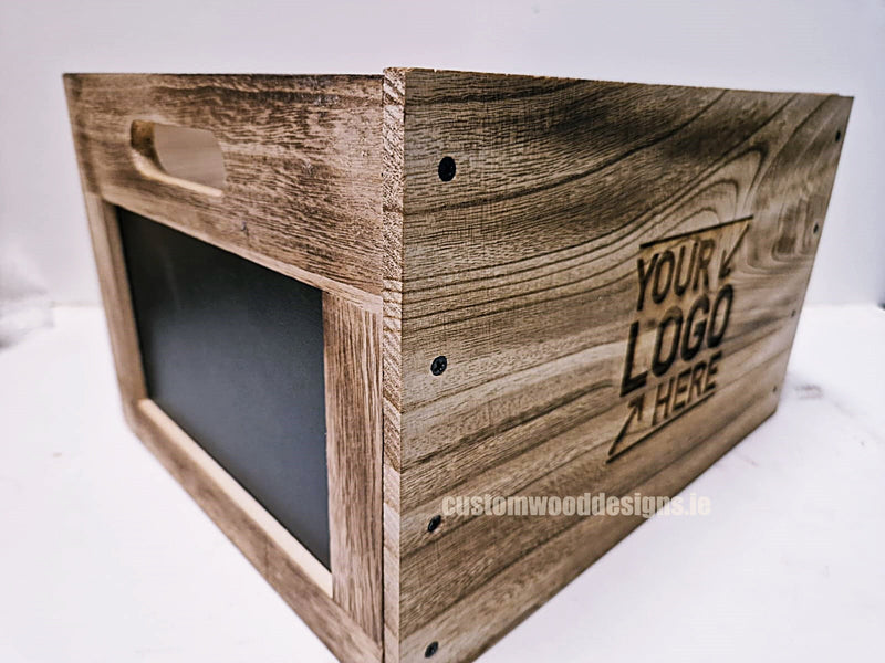 Load image into Gallery viewer, Wooden crate with chalkboard pack of 10 Securit __label: Multibuy CustomWoodDesignsIrelandBrandedwoodecratesFruitcratesIrelanddisplaycratesirelandcustomisedcrateswoodencratesChalkboardcrates_17_35aa26c8-5c00-45d3-8767-c66cc47f990d
