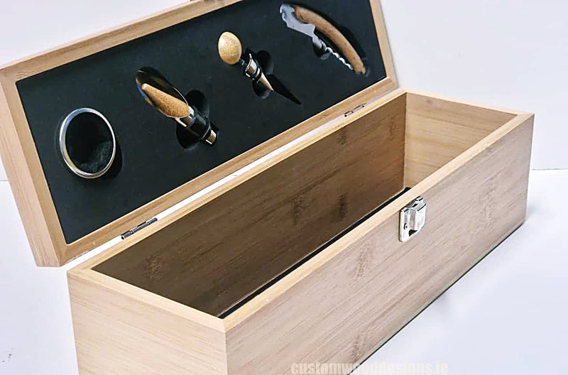 Load image into Gallery viewer, Bamboo Wine Box &amp; Opener set Custom Wood Designs CustomWoodDesignsIrelandCorporategiftboxesBottleBoxesGiftingboxesforbottleslaserengravedbottleboxespersonalisedbottleboxesCorporateboxesrusticboxwinebo_21_b5bc6055-f1b7-4234-a125-6a32
