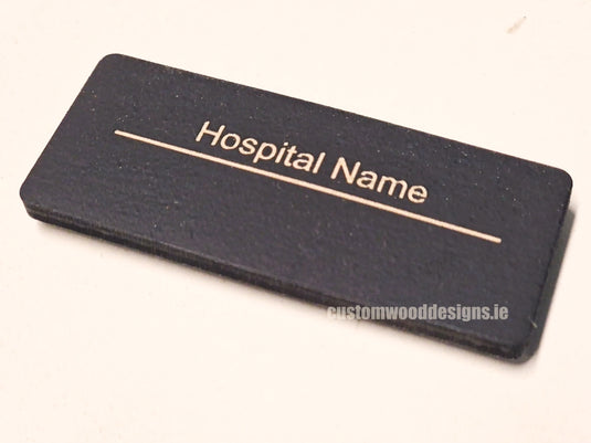 Black Birch Name Badges MOQ 10pcs Bespoke Made Custom Wood Designs __label: Multibuy retail CustomWoodDesignsIrelandCustommadewoodennamebadgescorporatenamebadgesecofriendlynamebadgesustainablewoodennamebadgeengravednamebadgesCWD2023_19