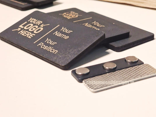 Black Birch Name Badges MOQ 10pcs Bespoke Made Custom Wood Designs __label: Multibuy retail CustomWoodDesignsIrelandCustommadewoodennamebadgescorporatenamebadgesecofriendlynamebadgesustainablewoodennamebadgeengravednamebadgesCWD2023_8