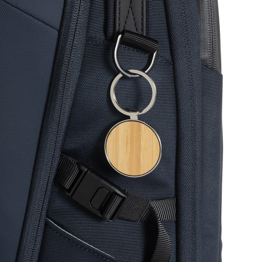 RCS recycled zinc alloy round keychain with bamboo - Custom Wood Designs