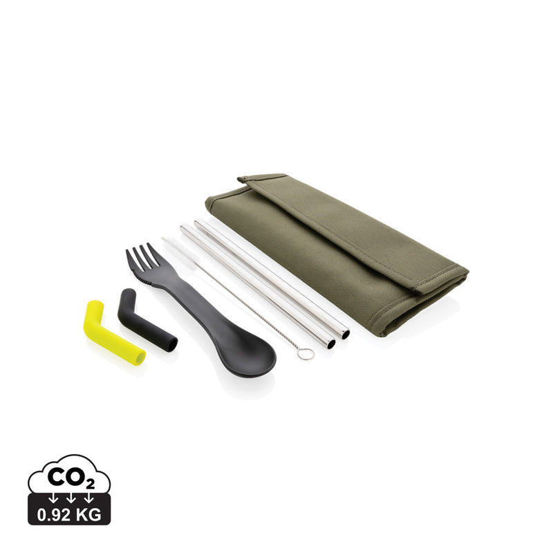 Load image into Gallery viewer, Tierra 2pcs straw and cutlery set in pouch - Custom Wood Designs
