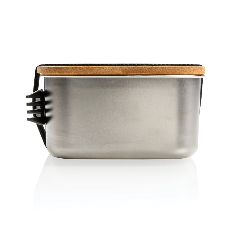 Load image into Gallery viewer, Stainless steel lunchbox with bamboo lid and spork - Custom Wood Designs
