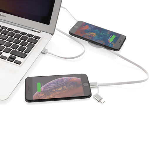 3-in-1 cable with 5W bamboo wireless charger - Custom Wood Designs