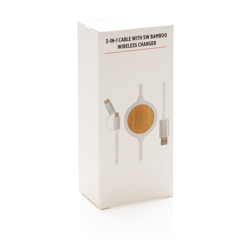 Load image into Gallery viewer, 3-in-1 cable with 5W bamboo wireless charger - Custom Wood Designs
