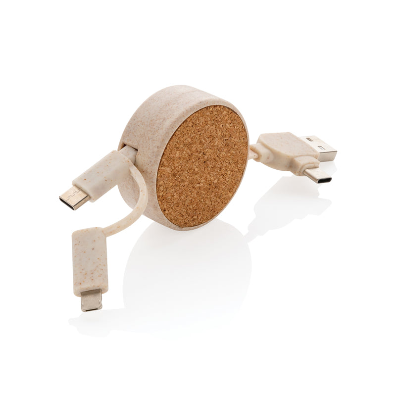 Load image into Gallery viewer, Cork and Wheat 6-in-1 retractable cable - Custom Wood Designs

