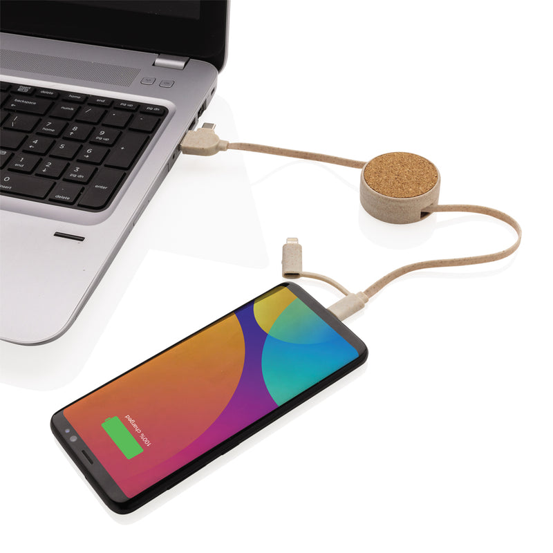 Load image into Gallery viewer, Cork and Wheat 6-in-1 retractable cable - Custom Wood Designs

