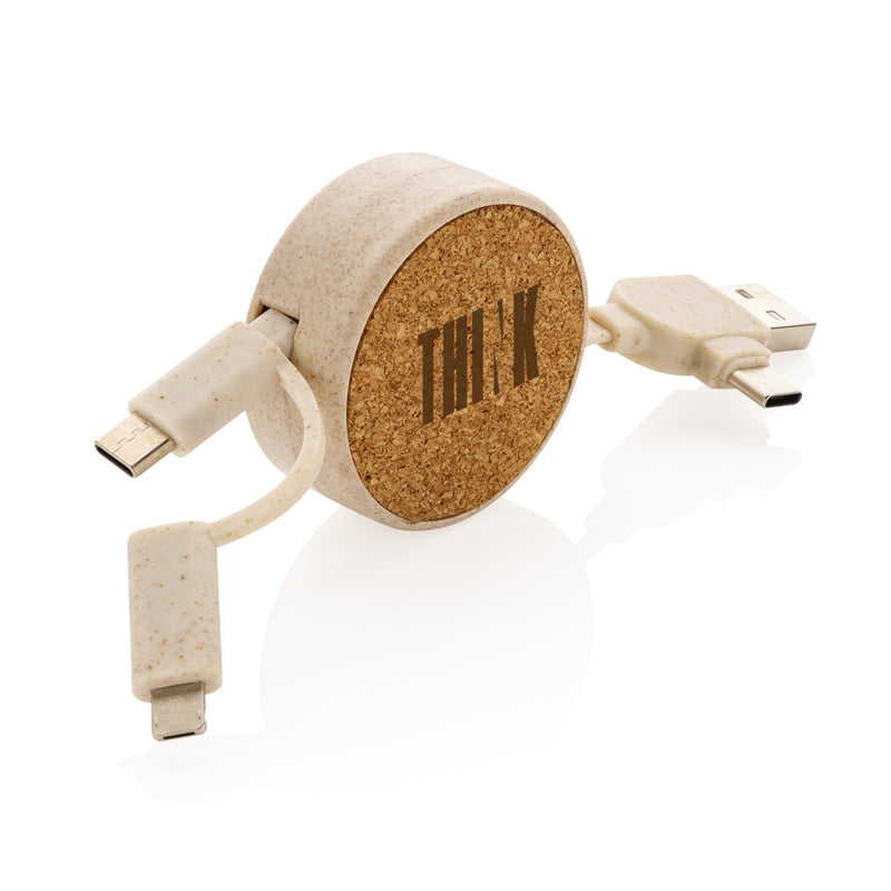 Load image into Gallery viewer, Cork and Wheat 6-in-1 retractable cable - Custom Wood Designs
