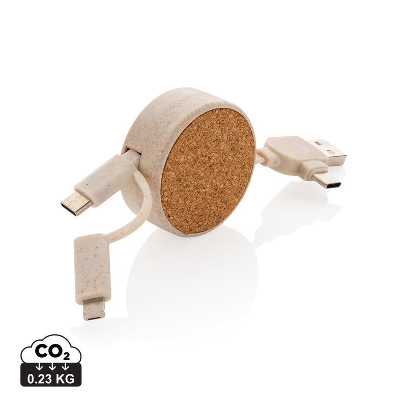 Load image into Gallery viewer, Cork and Wheat 6-in-1 retractable cable - Custom Wood Designs
