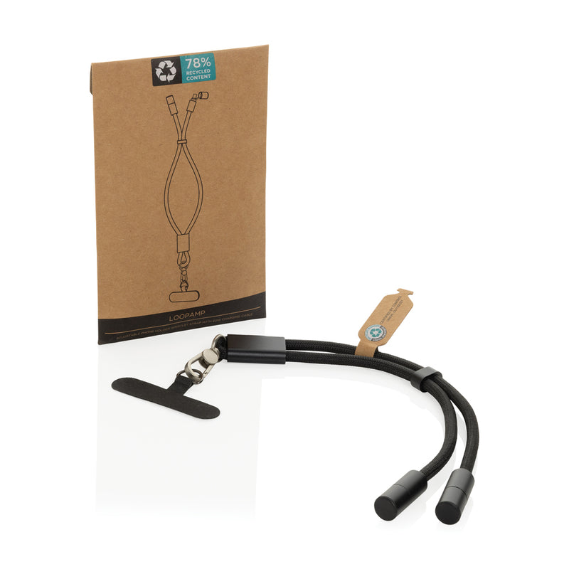 Load image into Gallery viewer, LoopAmp RCS RPET adjustable phone wrist strap 60W cable - Custom Wood Designs LoopAmp RCS RPET adjustable phone wrist strap 60W cable
