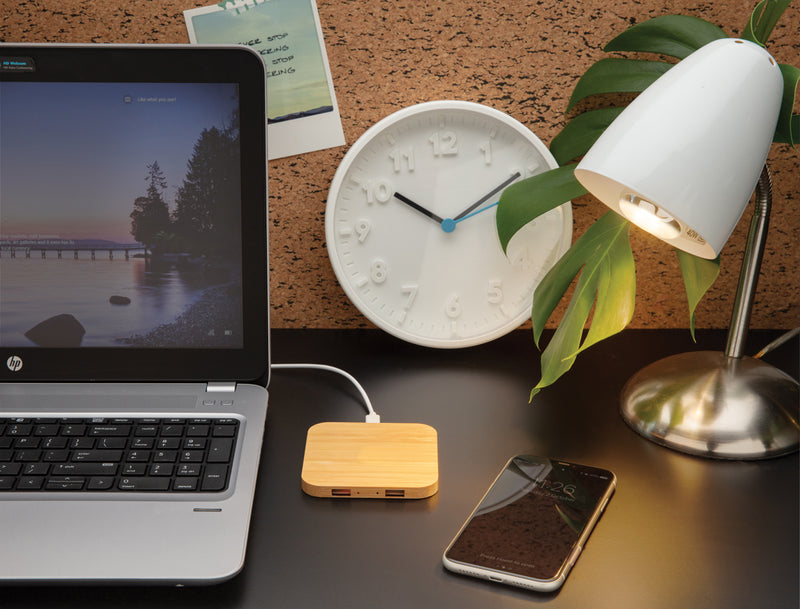 Load image into Gallery viewer, Bamboo 5W wireless charger with USB - Custom Wood Designs
