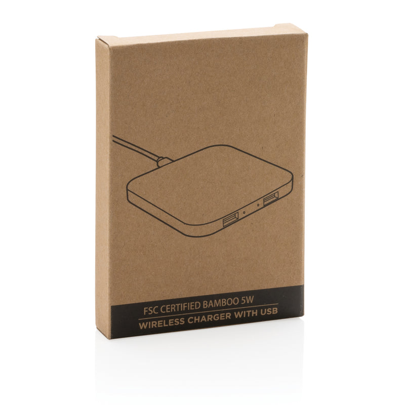 Load image into Gallery viewer, Bamboo 5W wireless charger with USB - Custom Wood Designs
