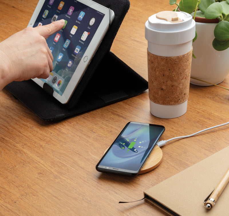 Load image into Gallery viewer, Bamboo 5W round wireless charger - Custom Wood Designs
