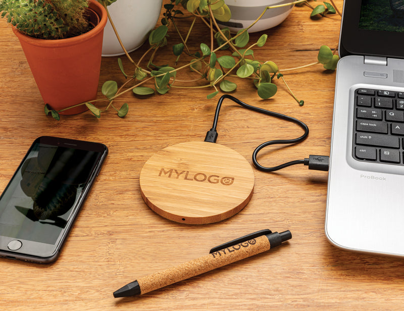 Load image into Gallery viewer, Bamboo 5W round wireless charger - Custom Wood Designs

