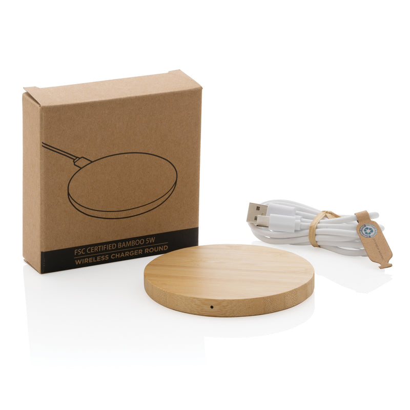 Load image into Gallery viewer, Bamboo 5W round wireless charger - Custom Wood Designs

