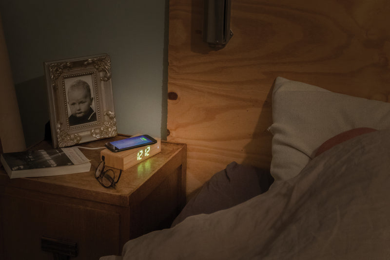 Load image into Gallery viewer, Bamboo alarm clock with 5W wireless charger - Custom Wood Designs
