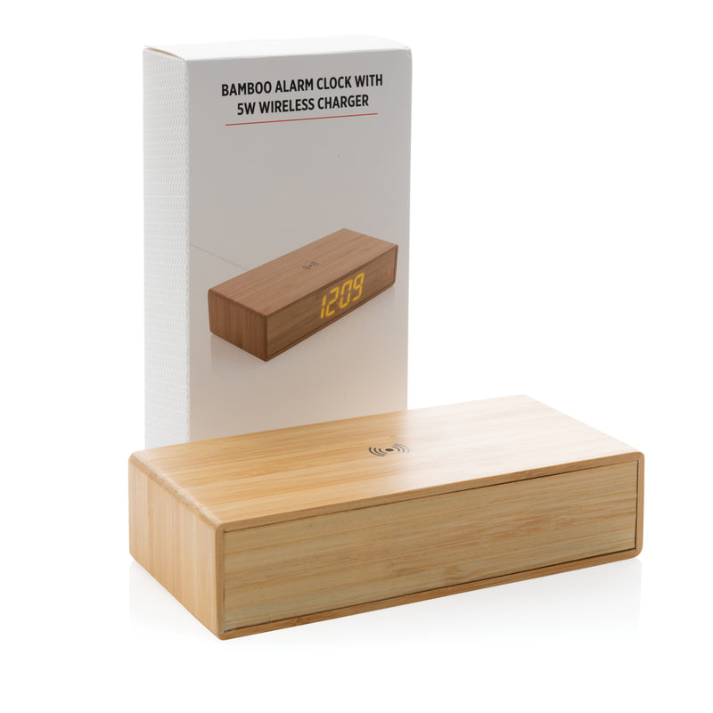 Load image into Gallery viewer, Bamboo alarm clock with 5W wireless charger - Custom Wood Designs
