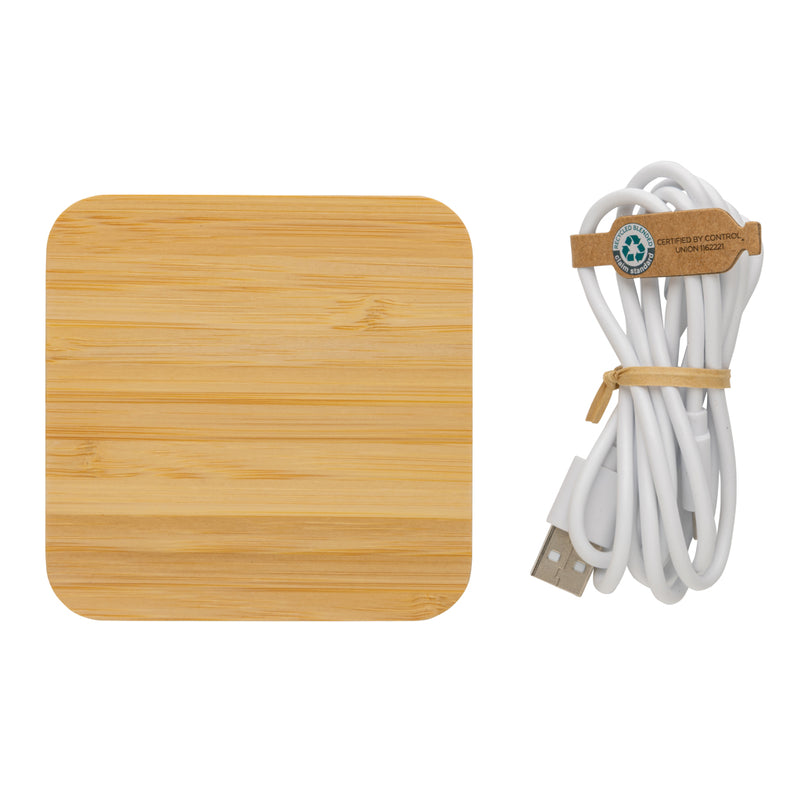 Load image into Gallery viewer, Bamboo 10W wireless charger with USB - Custom Wood Designs
