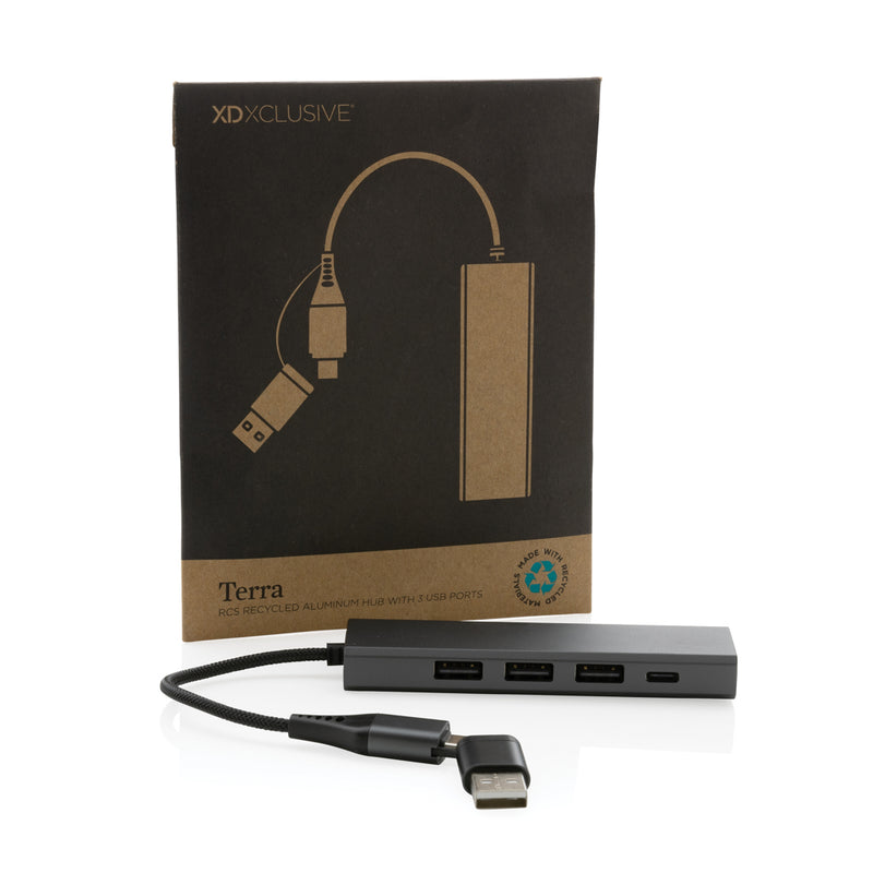 Load image into Gallery viewer, Terra RCS recycled aluminium hub with 3 USB ports - Custom Wood Designs
