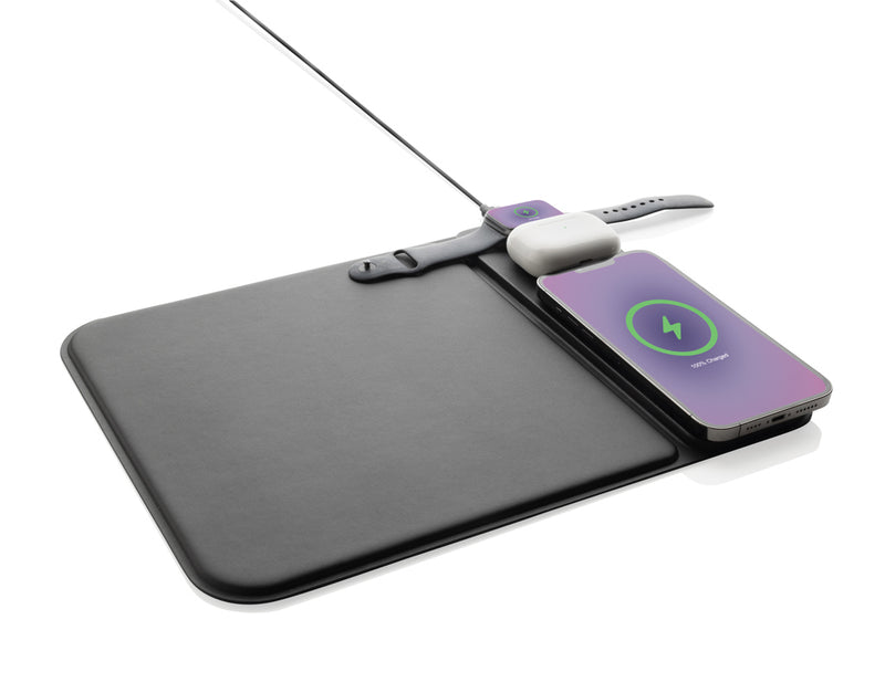 Load image into Gallery viewer, Swiss peak RCS recycled PU 15W 3 in 1 charging mousepad - Custom Wood Designs
