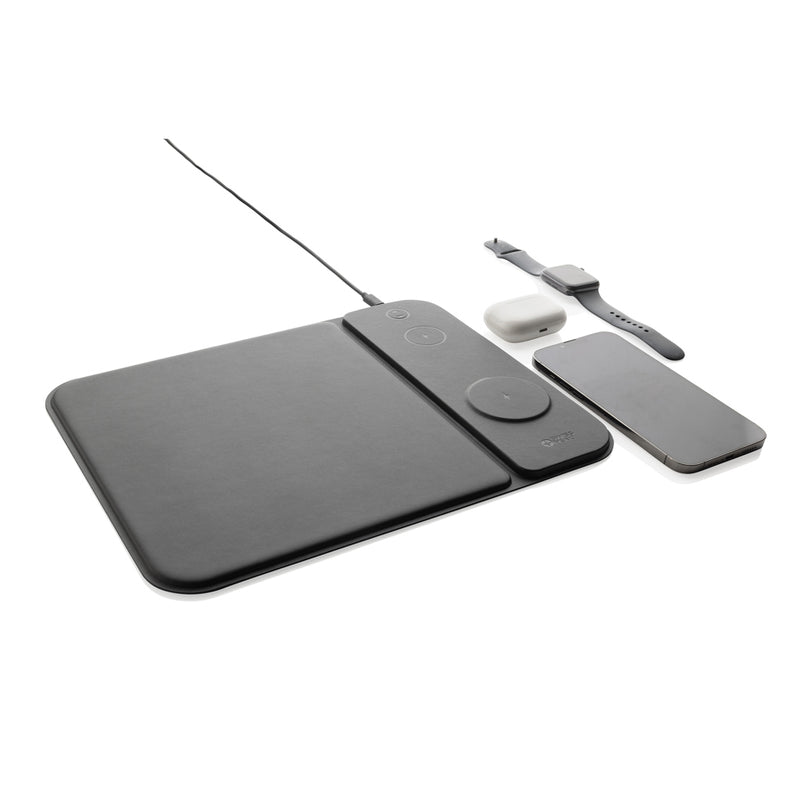 Load image into Gallery viewer, Swiss peak RCS recycled PU 15W 3 in 1 charging mousepad - Custom Wood Designs

