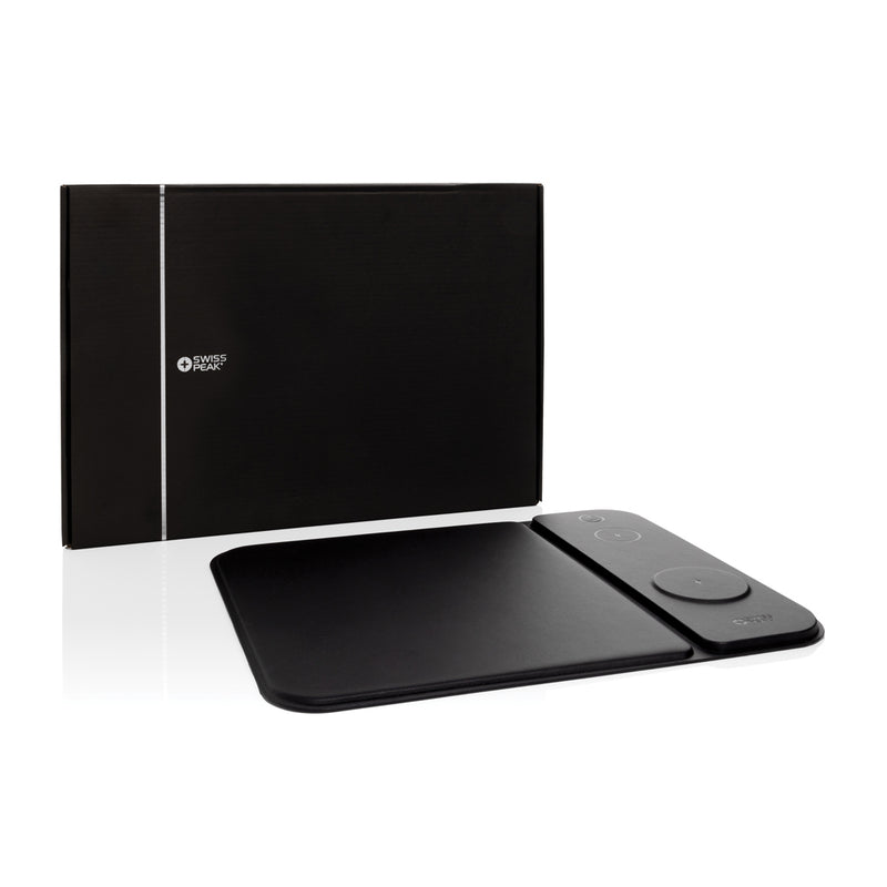 Load image into Gallery viewer, Swiss peak RCS recycled PU 15W 3 in 1 charging mousepad - Custom Wood Designs
